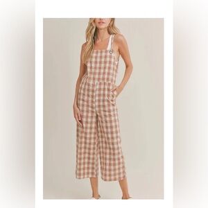 Sadie & Sage Brown and Cream Gingham Jumpsuit with Wide Leg NWT